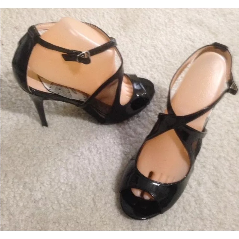 Strappy Patent Black Heels
